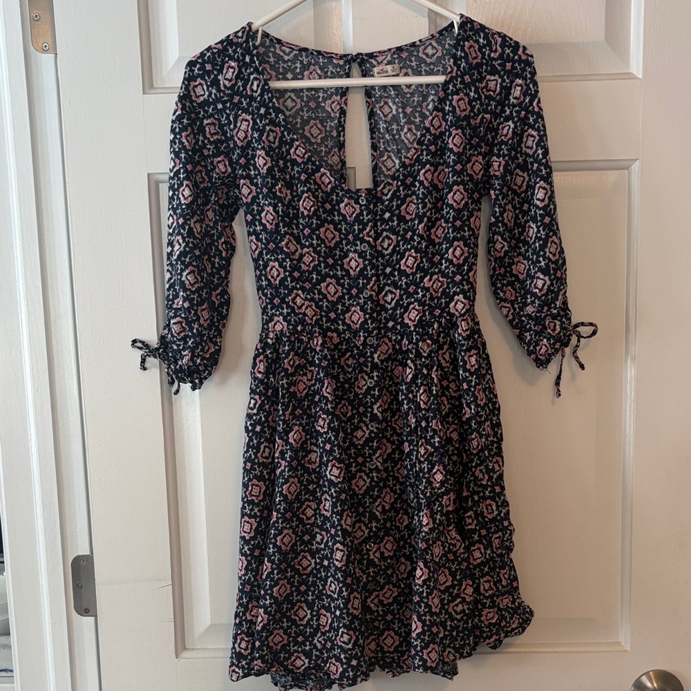 Hollister Black Dress with Pink Floral Print